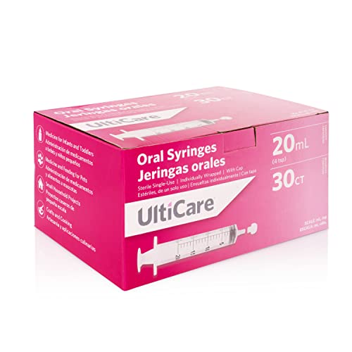 UltiCare 20mL (4 TSP) Oral Syringe – Uses Include Oral Administration of Medicine for Infants. Oral Tip with Cap, Sterile Individually Wrapped, 30 Count - color: 20ml (30 Count)