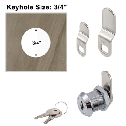 WOOCH Cabinet Cam Lock, 5/8 Inch Keyed Alike Cam Locks Secure File Drawer Door Mailbox Tool Box Dresser RV Cylinder Replacement Lock Hardware, Fits on 1/2" Max Panel Thickness (2 Pack) Chrome Finish - size: 5/8 Inch Offset