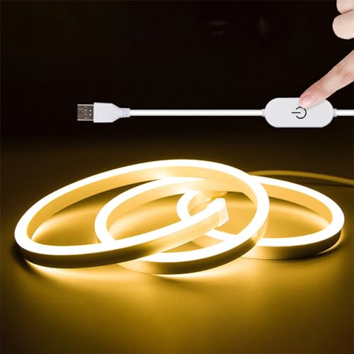 6.6FT Warm Neon Light Strip, 5V USB White Led Strip Lights with Touch Controller, Flexible Neon Rope Light for Bedroom, Party, Home Decor, Poster Lights - color: Warm, size: 6.56ft
