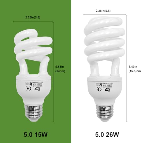 UVB Reptile Light, 5.0 15W UVA UVB Light for Reptiles, Spiral Compact Fluorescent UVB Bulb for Chameleons Tortoise Iguanas and Snakes - size: 5.5 in 5.0