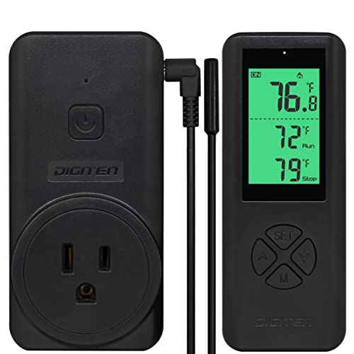 Digital WTC200 Wireless Thermostat Plug-in Temperature Controller Outlet, Remote Temp Controller, Thermometer Heating Cooling Mode for Fan Heater Greenhouse Home Brew Reptile - Black