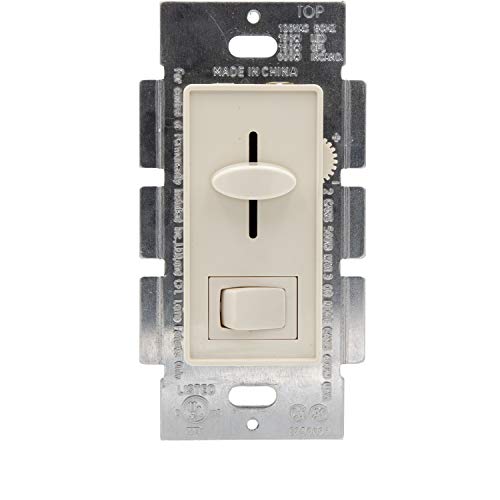 Maxxima LED Dimmer Electrical Light Switch, Almond, 3-Way/Single Pole Use | 600 Watt Max, LED and Incandescent Compatible, Wall Plate Cover Included - color: Almond