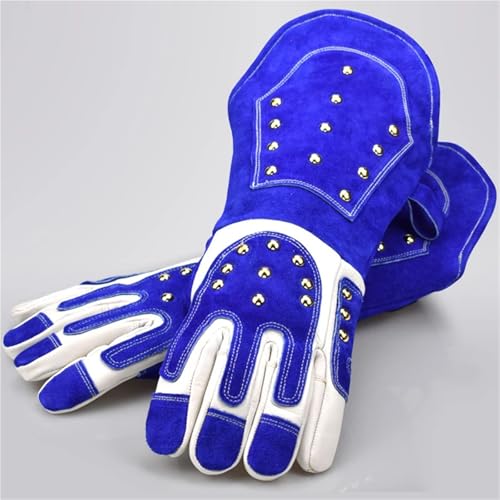 Anti-Bite Safety Gloves - Ultra Long Leather Splicing Thick Gloves For Catching Dog, Cat, Reptile & Animal Grasping Protective Use(Large)