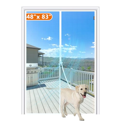 MAGZO Door Screen Magnetic Closure Fits Door Size 48"x 83", Hands-Free Mesh | 50" x 84" Magnetic Screen Door & Windproof Fastener, Pet Friendly Entry Screen Door Mesh White - color: White, size: 48" x 83" Door (50" x 84" Screen)