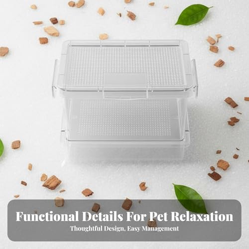 Reptile Feeding Box, Clear Ventilation Container for Mealworms and Crickets, 5.31 x 3.54 x 3.94 in