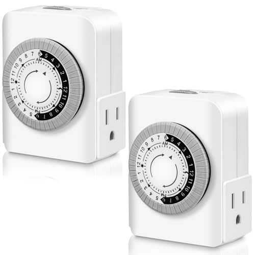 Outlet Timer,Timers for Electrical Outlets Indoor with 3-Prong Dual Outlet,24-Hour 30 Minute Daily On/Off Cycle, Plug-in Mechanical Timers for Christmas Lights, Lamps, Grow Light (2-Pack) - style: 3-Prong(2 PACK)