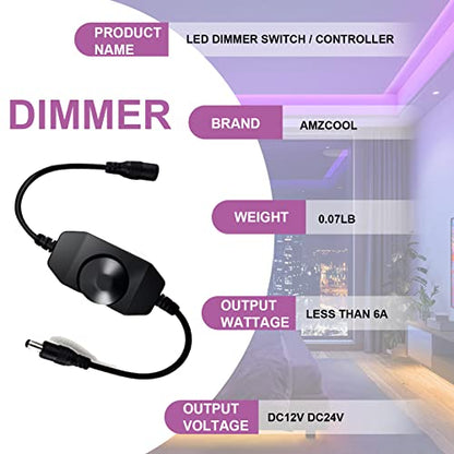 LPD LED Dimmer Switch for Led Lights, DC Jack 12-24V, 6A Max, Mini Dial Inline Switch Dimmer, SMD 5050 3528 2835 5630 LED Strip Light Controller