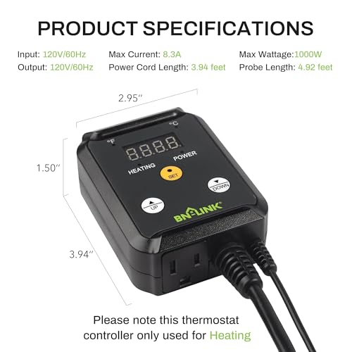 BN-LINK Digital Heating and Cooling Thermostat Controller for Reptiles, Attic Fan