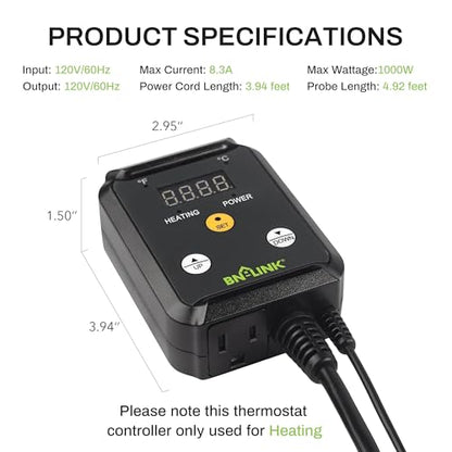 BN-LINK Digital Heating and Cooling Thermostat Controller for Reptiles, Attic Fan