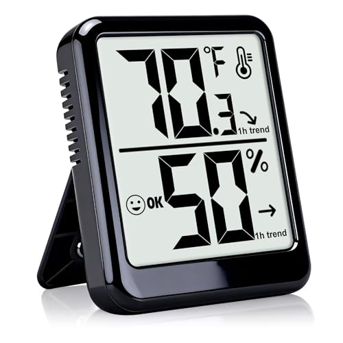 Room Thermometer Indoor Hygrometer Humidity Meter Gauge Digital Temperature and Humidity Sensor Monitor for Home Office House Pets Plants - AAA Battery Included - color: Black - Upgraded Version, size: 1 - Pack