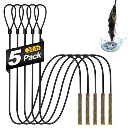 30 Inches Drain Snake Hair Drain Clog Remover, Upgraded Anti-break Metal Sink Snake with Nylon Layer, Plumbing Snake Drain Cleaner Tool for Shower Drain, Bathroom Clogs, Kitchen Sink (5 Pack)