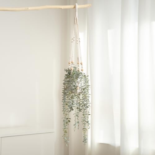 Decorative Hanging Plants for Shelf, Faux Ivy Eucalyptus Vine, Fake Greenery in White Pot (Extra Large) - size: X-Large