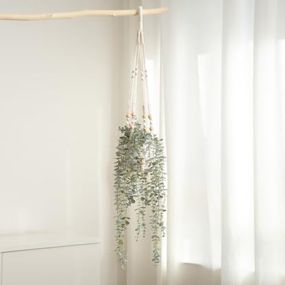 Decorative Hanging Plants for Shelf, Faux Ivy Eucalyptus Vine, Fake Greenery in White Pot (Extra Large) - size: X-Large