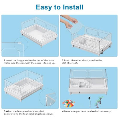 Turtle Tank - Starter Aquarium with Brush, Easy to Install & Clean, for Turtles, Crabs, Small Reptiles - color: White, size: Tank