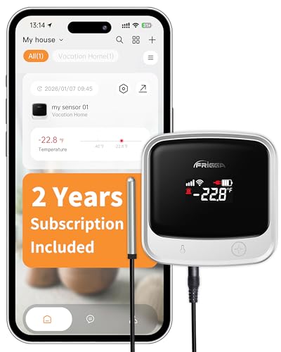 Frigga S0-P 4G & WiFi Refrigerator Thermometer with Alarm, Freezer Temperature Monitor with App Control for Home Kitchen Fridge Hot Tub, 2 Years Subscription Included
