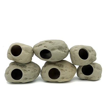 ALEGI Aquarium Decoration Rock Caves for Fish Tank, Ceramic Betta Fish Tank Accessories Hideout, Cichlid Stackable Cave Hiding (3 Small & 3 Medium) - size: 3 Small & 3 Medium
