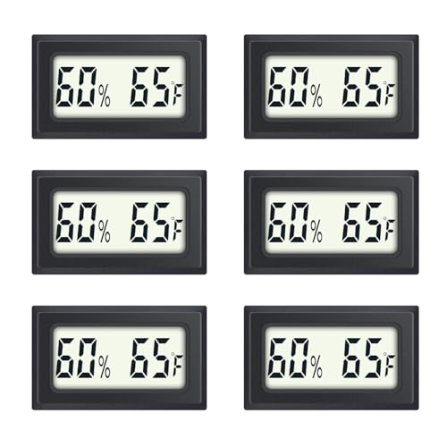 6 Pack Mini Indoor Temperature Humidity Meter Gauge Thermometer Hygrometer LCD Display Fahrenheit (℉) for Humidors Greenhouse Garden Cellar Jars Closet