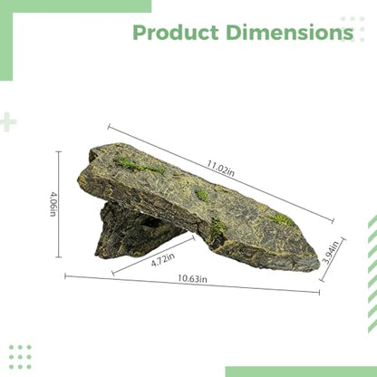 Resin Hideout Cave, 10.6 in / 27 cm, a Reptile Basking Platform with Gentle Slope and Flat Top, Safe and Long-Lasting Aquarium Ornament Rock for Small Reptiles, Natural Slate Design