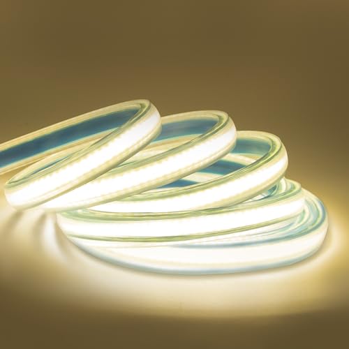 Outdoor COB Strip Light 5 Meter LED Tape Light Waterproof 110v LED Strip Lights Plug-in LED Strip with 3000K Brightness Rope Lights for Bedroom Home Kitchen Decor (Warm White, 16.4ft) - color: Warm White 3000K, size: 16.4ft