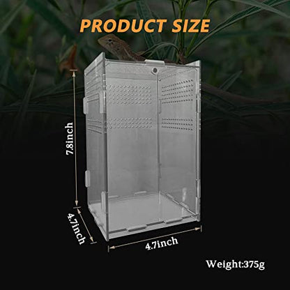 Acrylic Reptile Terrarium, Transparent Reptile Tank Habitat Terrariums Mini Enclosure Feeding Breeding Box with Cover for Tarantula Isopod Roach InvertebratesGecko Frog （5“x5”x8“）
