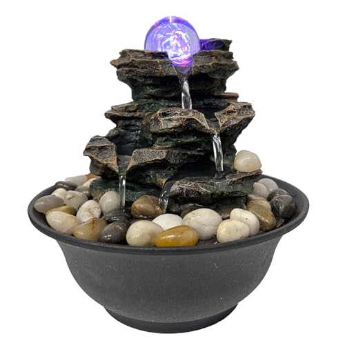 Spinning Orb Rock Cascading Tabletop Fountain, Zen Meditation Indoor Waterfall Feature with Colored LED Light & ON/Off Switch for Home Office Bedroom Relaxation - size: D