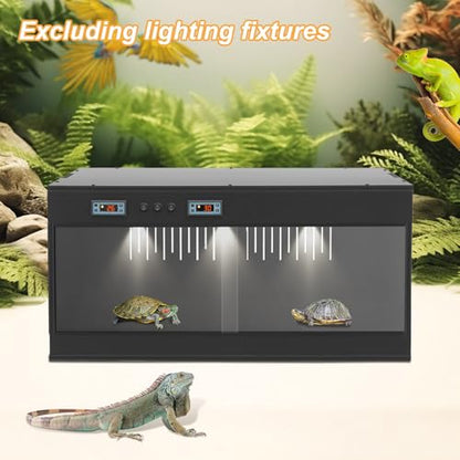 PVC Large Reptile Tank, Front Opening Reptile Terrarium with Dual Temperature Controller Snake Enclosure Reptiles Feeding Box with Glass Sliding Door for Chameleon Lizard Snake 31.5x15.8x15.8 (Black) - color: Black