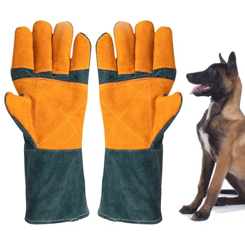 Animal Handling Gloves - Protective Pet Grooming Mitts, Scratch Resistant Cat Safety Gear | Reptile Handling Glove Leather, Puncture Proof Dog Training Gloves for Veterinary Use Wildlife Care - color: A