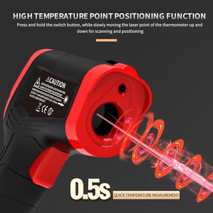 Digital Infrared Thermometer Gun for Cooking,-58 to 1112 °F Laser Temperature Gun with Adjustable Emissivity&MAX&MIN,IR Thermometer for Pizza,Oven,Grill,Kitchen,BBQ,Meat,Food,Griddle (not for Human)