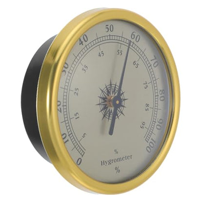 Analog Round Hygrometer 72mm Gold Mechanical Humidity Meter 2% rh Resolution No Battery Needed for Reptile Terrarium Guitar Case Indoor Humidity Monitoring