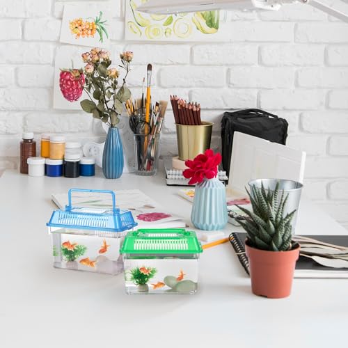 MAGICLULU Portable Fish Tank 4-Pack Handheld Aquarium 5.90X4.33X3.74In Transparent Turtle Box Plastic Breeding Case with Handle for Small Fish and Reptiles