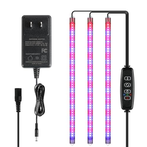 iPower LED Plant Growing lamp, Full Spectrum Grow Light Strips for Indoor Plants with 3/9/12H Timer & 10 Dimmable Levels, 48 LEDs Per Tube x 3 - color: Red&Blue, size: 3 Tubes, style: Grow Light Strips