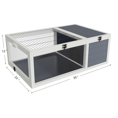 Wooden Tortoise Enclosure, Large Tortoise Habitat Enclosure Cage with Removable Waterproof Tray, Indoor & Outdoor Tortoise Habitat, for Small Animals and Reptile (39.5"× 24"× 12.8")