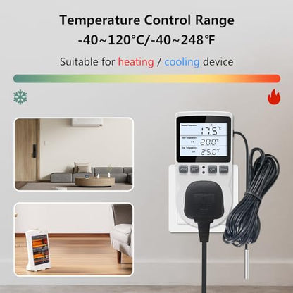 KT3100BL Digital Temperature Controller Outlet Socket VA LCD Display Plug in Thermostat 15A 120V Output with Blue Backlight 3m Temperature Sensor - style: KT3100BL Blue backlight