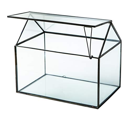 House Shape Close Glass Geometric Terrarium Tabletop Succulent Plant House Garden Planter Moss Fern Swing Lid, Flower Pot for Plants Succulent, Air Plant (Black) - color: Black