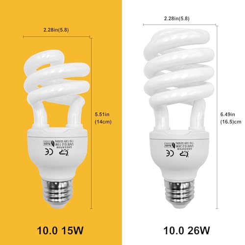 UVB Reptile Light, 10.0 26W UVA UVB Light for Reptiles, Spiral Compact Fluorescent UVB Bulb for Bearded Dragons Tortoise Lizards and Snakes - size: 6.5 in 10.0