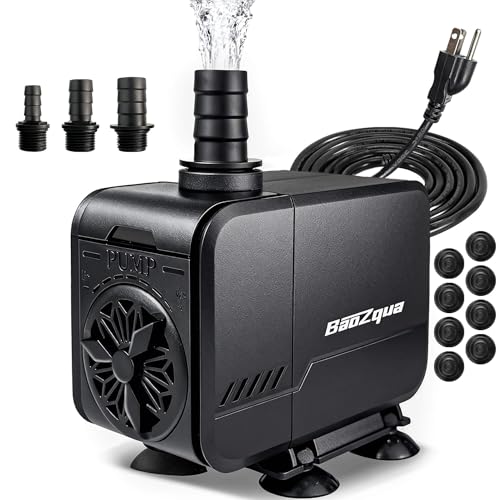 580GPH (2200L/H) Submersible Water Pump, 32W Ultra Quiet Fountain Pump with 7.8ft High Lift, Adjustable Flow with 3 Nozzles for Aquarium Fish Tank, Small Pond, Waterfall, Hydroponics & Garden - size: 580 GPH (32W)