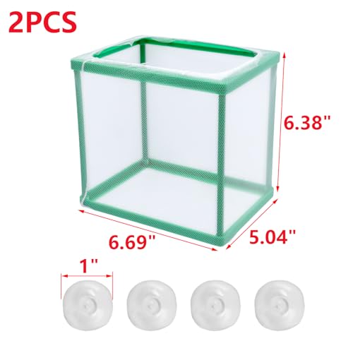 MY MIRONEY 2PCS 6.69" x 5.04" x 6.38" Fish Tank Breeder Green Nylon Fish Incubator Mesh Box Aquarium Fish Fry Hatchery Breeder with Suction Cups - style: 6.69" x 5.04" x 6.38"; Green; without Divider