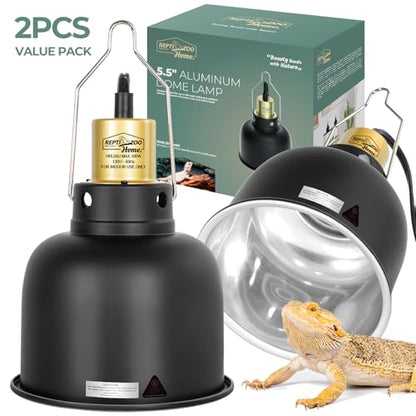 2 Pack Reptile Light Fixture, 5.5in Deep Dome Reptile Heat Lamp Fixture with Switch, Dual Terrarium UVB Basking Light Fixture for Bearded Dragon Snake, Suitable for E26 Bulbs Up to 100W - size: 5.5IN 100W
