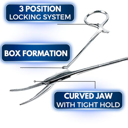 ADROIT (2 Pack) 5" Curved Hemostat Forceps | Stainless Steel Design | Small Teeth On Jaws | Locking Mechanism Built in | Great for Sewing, Fishing, Jewelry Making, Multi-Use - size: 5", style: Curved