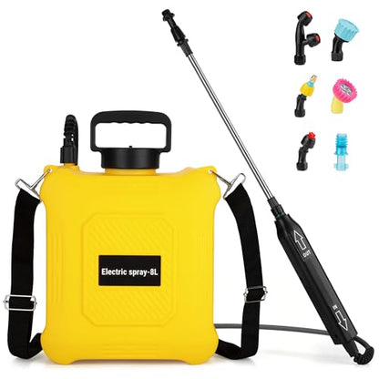 2 Gallon Battery Powered Sprayer, Electric Garden Sprayer with 6 Mist Nozzles, Adjustable Spray Effect, Weed Sprayer with Hand Shank Waterproof, Adjustable Telescopic Rod, for Yard, Lawn and Garden