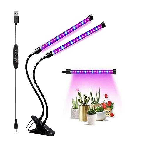 40W Grow Light LED Plant Grow Lights Full Spectrum for Indoor Plants, Auto ON Off with 3/9/12H Timer, 9 Dimmable Lightness Clip-On Desk Grow Lamp Bulbs - color: Red+Blue, size: 2 Heads