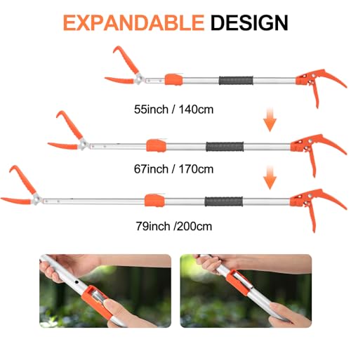 Kalkal 79" Snake Grabber Tool, Professional Aluminum Alloy Telescopic Rattle Snake Tongs, Heavy Duty Reptile Grabber Snake Catcher Wide Jaw Pick-up Handling Tool with Lock - size: 79 inch