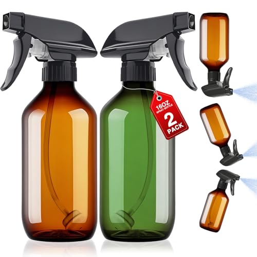 2 Packs Plastic Spray Bottles 360°Water Spray Bottle for Cleaning - 16.9 oz/500 ml Upside Down Spray Bottle Small Squirt Bottle with Adjustable Nozzle for Hair, Cooking, Plant, Pet (Brown + Green) - color: Brown & Green, size: 16 Ounce