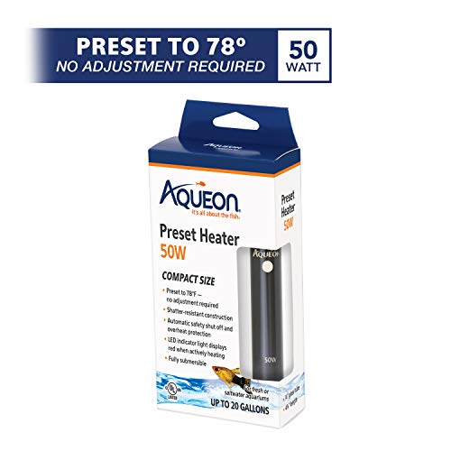 Aqueon Preset Aquarium Heater Black, 50 Watts - size: Black, 50 Watts, Up to 20 Gallons