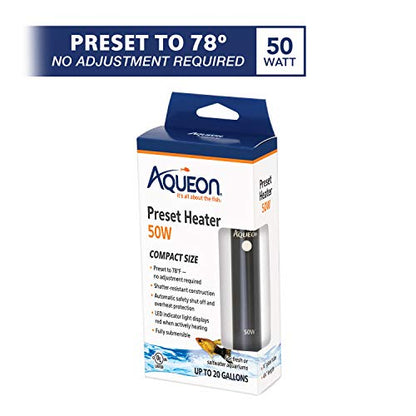 Aqueon Preset Aquarium Heater Black, 50 Watts - size: Black, 50 Watts, Up to 20 Gallons