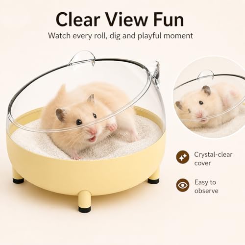 Meow&Woof Hamster Sand Bath Container, Large Sandbox Toilet Gerbil Batheoom, Tiny Chinchilla Dust Bathtub Sand Bath Box for Hamster Cage Accessories 5.2 Inch-Yellow - color: Yellow