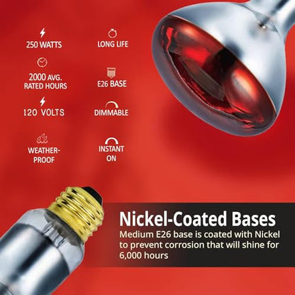 250 Watts R40 Red Heat lamp Light Bulbs Infrared Flood Reflector Incandescent Spotlight for Food Service, Brooder Bulb, Chicken, Pet, Bathroom, Light Therapy 250R40/HR Medium E26 Base 1 Pack - style: 250W/R40/RED/1PK