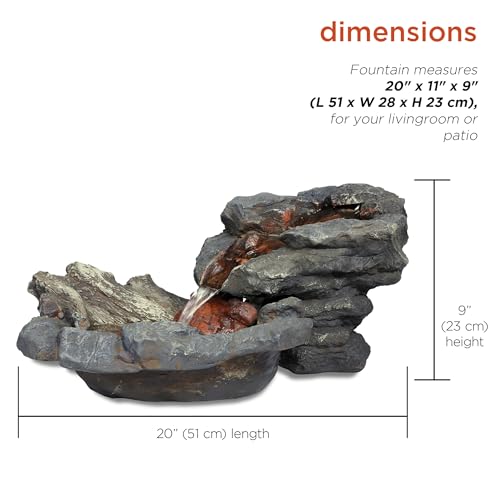 Alpine Corporation 20" Long Indoor/Outdoor River Rock Waterfall Tabletop Fountain with LED Lights - style: River Rock w/ LED's