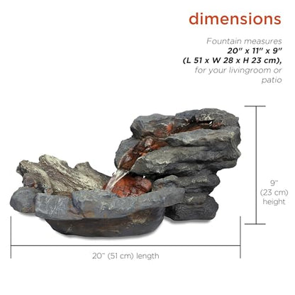 Alpine Corporation 20" Long Indoor/Outdoor River Rock Waterfall Tabletop Fountain with LED Lights - style: River Rock w/ LED's