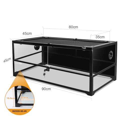 Glass Reptile Terrarium 18" x 18"x 36"Front Opening Chameleon Cage ull View Glass Terrarium Tank with Double Hinge Door for Reptiles Amphibians, Bearded Dragon Gecko Lizard Snake